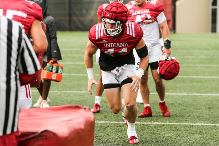 Thomas Allen participates in a drill during Indiana's fall camp practice on Aug. 9.